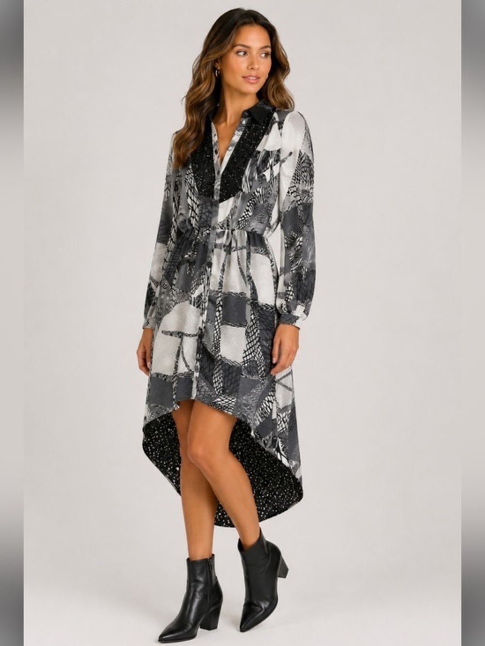 Kirna Zabete for Target Black White Abstract Print High Low Shirt Dress Size 8